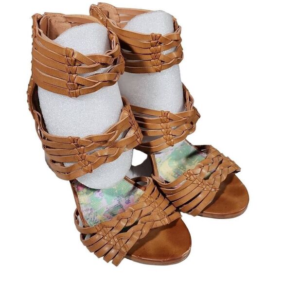 Madden Girl Women's Tan Back Zip Revvy Strappy Heel Sandals Size 9.5 - Picture 5 of 11